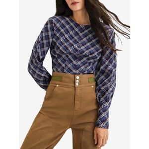 Plaid Long-Sleeve Women’s Top in Blue